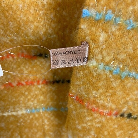 Cozy Super Soft Mustard Yellow Scarf. Fuzzy striped design, fringe detail - Picture 9 of 9